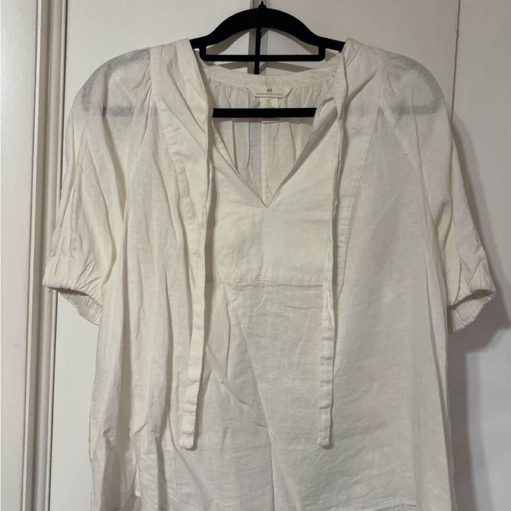 H&M Cream Blouse with V-Neck